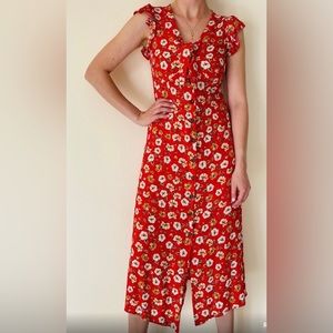 Indigo Rose Summer Casual Floral Print Bohemian V-Neck Button Down Tie Dress